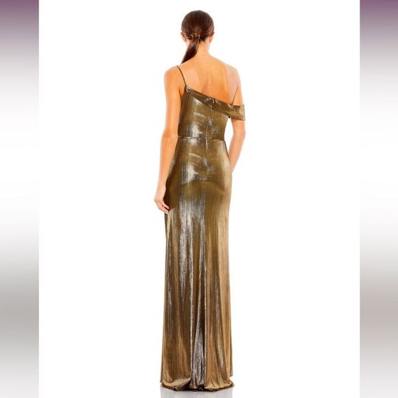 NWT Ieena for Mac Duggal 26728 Asymmetrical Neckline Metallic Dress Size 8 - Picture 2 of 3
